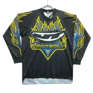 JT Racing Paintball Jersey Mens XL Black Long Sleeve Flame Graphic  V-Neck